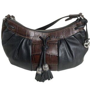 Brighton Black & Brown Leather Croc Embossed Shoulder Bag With Tassels